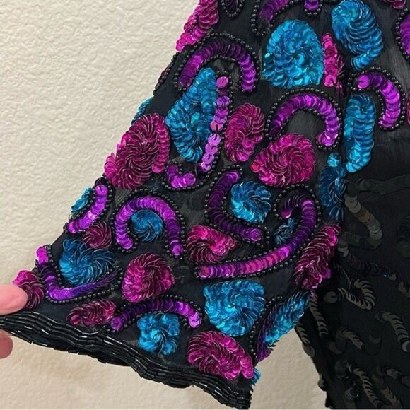 Stenay Black Silk Sequins Vintage Dress Size 6 - Picture 11 of 13